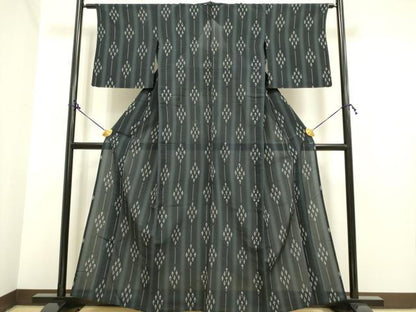 平和屋着物▽上質なお召 単衣 花菱間道 正絹 逸品 DAAP7420du