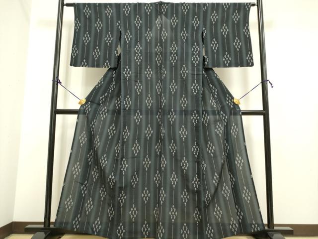 平和屋着物▽上質なお召 単衣 花菱間道 正絹 逸品 DAAP7420du