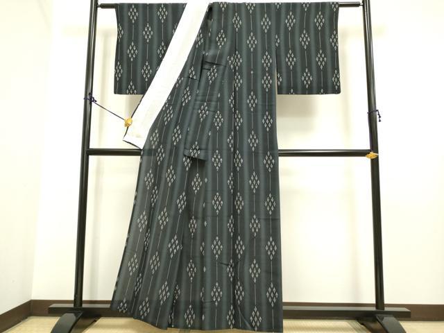 平和屋着物▽上質なお召 単衣 花菱間道 正絹 逸品 DAAP7420du