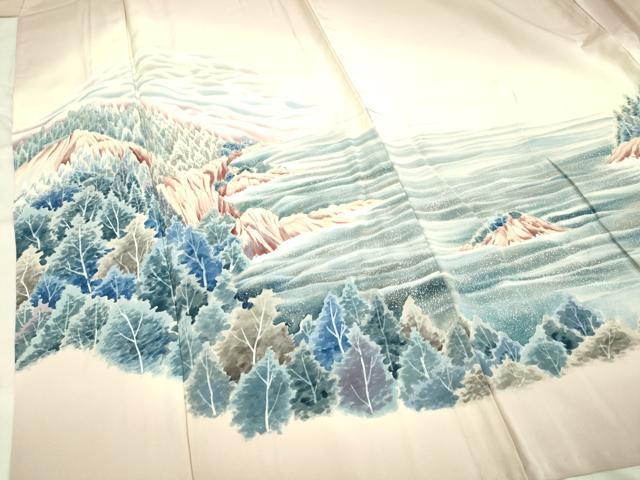 平和屋着物▽訪問着 単衣 手描き 風景文 暈し染め 正絹 逸品 DAAP7423du