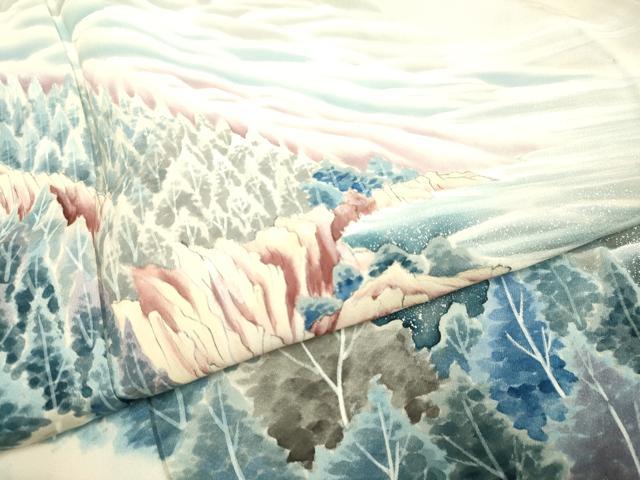 平和屋着物▽訪問着 単衣 手描き 風景文 暈し染め 正絹 逸品 DAAP7423du