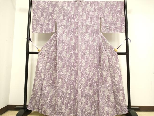 平和屋着物▽上質な小紋 単衣 型染 草花文 鬼しぼ縮緬 正絹 逸品 DAAP7425du