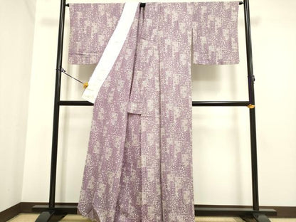 平和屋着物▽上質な小紋 単衣 型染 草花文 鬼しぼ縮緬 正絹 逸品 DAAP7425du