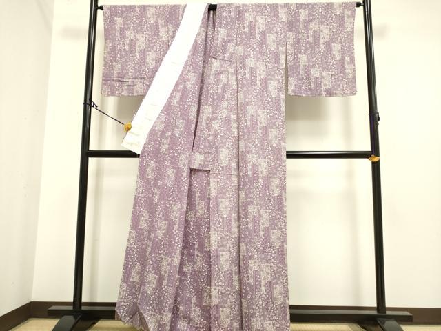 平和屋着物▽上質な小紋 単衣 型染 草花文 鬼しぼ縮緬 正絹 逸品 DAAP7425du