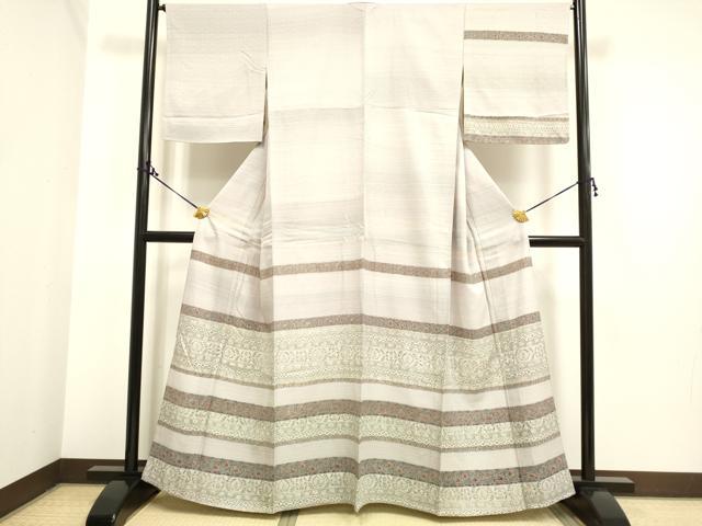 平和屋着物▽訪問着 単衣 横段更紗花文 正絹 逸品 DAAP7426du