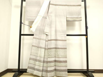 平和屋着物▽訪問着 単衣 横段更紗花文 正絹 逸品 DAAP7426du