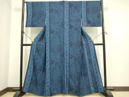 平和屋着物▽上質な小紋 単衣 更紗花文 正絹 逸品 DAAP7431du
