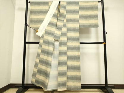 平和屋着物▽上質な紬 単衣 横段文 正絹 逸品 DAAP7435du