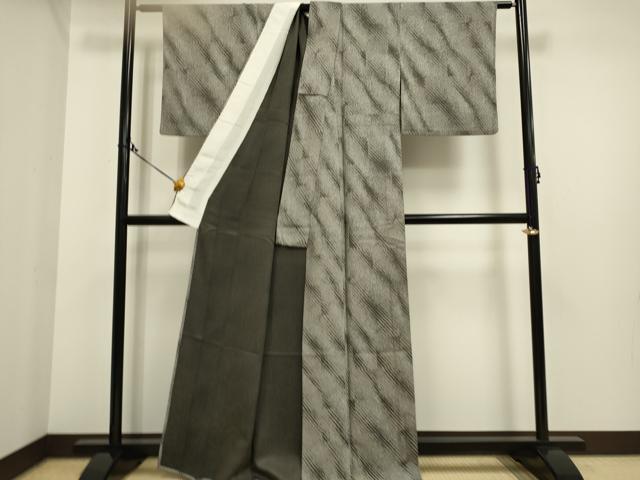 平和屋着物▽上質な小紋　単衣　変わり縞　正絹　逸品　DAAP7437du