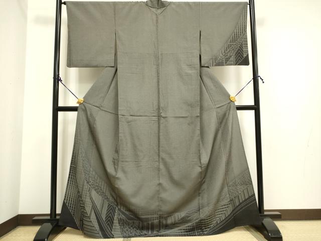 平和屋着物▽本塩沢 単衣 幾何学文様 正絹 逸品 DAAP7438du