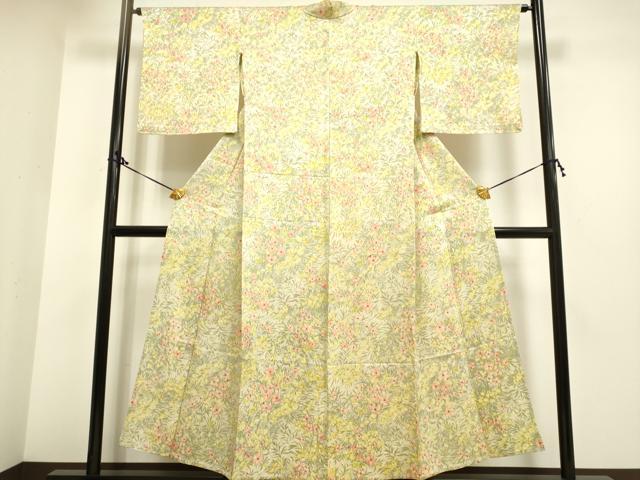 平和屋着物▽上質な小紋 単衣 草花文 正絹 逸品 DAAP7439du
