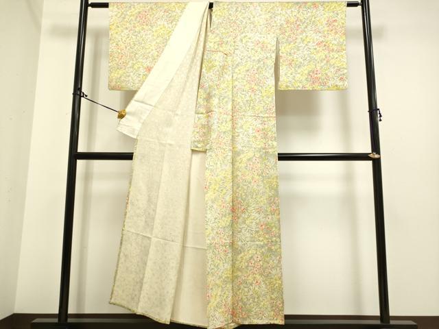 平和屋着物▽上質な小紋 単衣 草花文 正絹 逸品 DAAP7439du