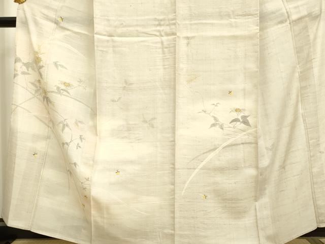 平和屋着物▽訪問着　単衣　紬地　手描き　蛍　草花文　正絹　逸品　DAAP7443du