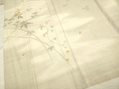 平和屋着物▽訪問着　単衣　紬地　手描き　蛍　草花文　正絹　逸品　DAAP7443du