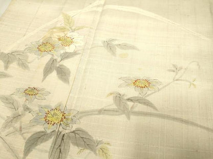 平和屋着物▽訪問着　単衣　紬地　手描き　蛍　草花文　正絹　逸品　DAAP7443du
