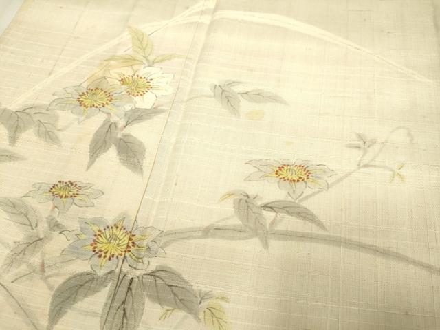 平和屋着物▽訪問着　単衣　紬地　手描き　蛍　草花文　正絹　逸品　DAAP7443du