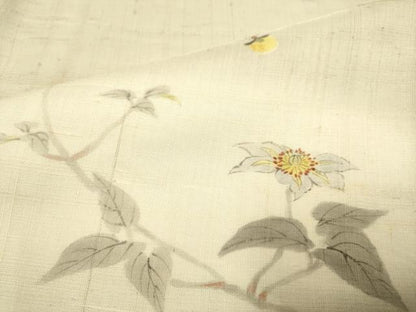 平和屋着物▽訪問着　単衣　紬地　手描き　蛍　草花文　正絹　逸品　DAAP7443du