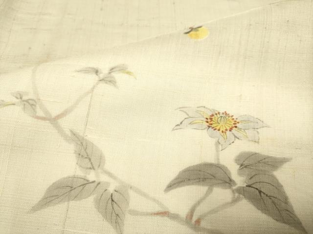 平和屋着物▽訪問着　単衣　紬地　手描き　蛍　草花文　正絹　逸品　DAAP7443du