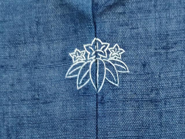 平和屋着物▽訪問着 単衣 藍 紬地 刺繍 草花文 正絹 逸品 DAAP7449du