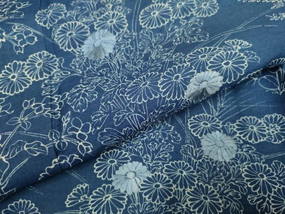 平和屋着物▽訪問着 単衣 藍 紬地 刺繍 草花文 正絹 逸品 DAAP7449du