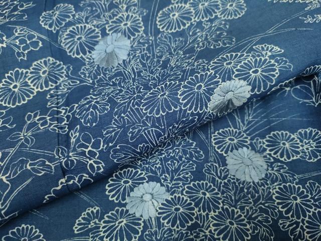 平和屋着物▽訪問着 単衣 藍 紬地 刺繍 草花文 正絹 逸品 DAAP7449du