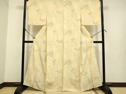 平和屋着物▽上質な小紋 単衣 手描き 枝花文 正絹 逸品 DAAP7453du