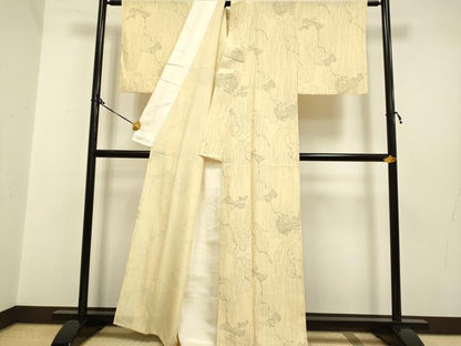 平和屋着物▽上質な小紋 単衣 手描き 枝花文 正絹 逸品 DAAP7453du