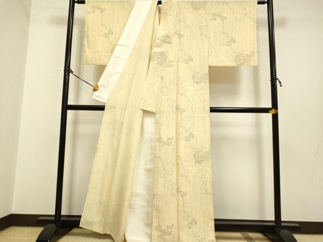 平和屋着物▽上質な小紋 単衣 手描き 枝花文 正絹 逸品 DAAP7453du