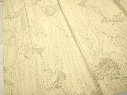 平和屋着物▽上質な小紋 単衣 手描き 枝花文 正絹 逸品 DAAP7453du