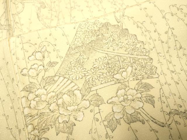 平和屋着物▽上質な小紋 単衣 手描き 枝花文 正絹 逸品 DAAP7453du