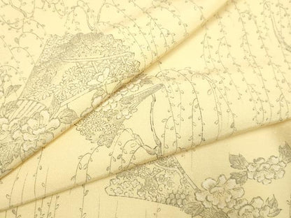 平和屋着物▽上質な小紋 単衣 手描き 枝花文 正絹 逸品 DAAP7453du