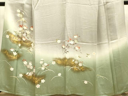 平和屋着物▽訪問着 単衣 草花文 暈し染め 金彩 正絹 逸品 DAAP7454du