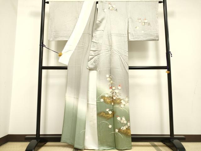 平和屋着物▽訪問着 単衣 草花文 暈し染め 金彩 正絹 逸品 DAAP7454du