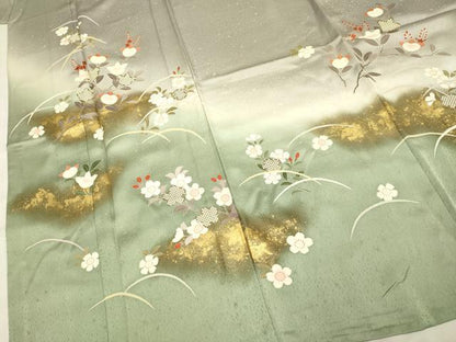 平和屋着物▽訪問着 単衣 草花文 暈し染め 金彩 正絹 逸品 DAAP7454du