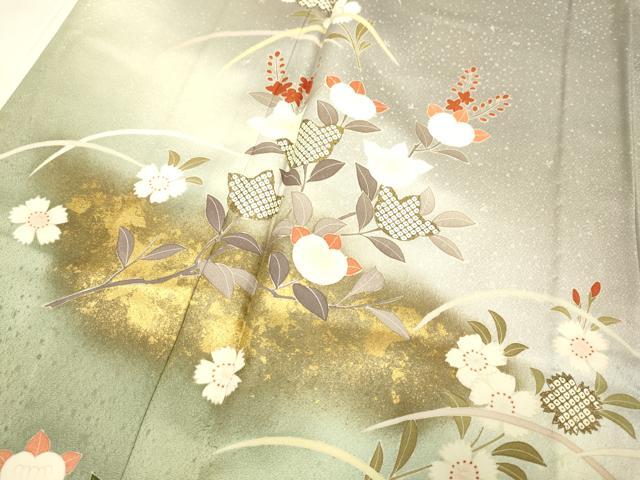 平和屋着物▽訪問着 単衣 草花文 暈し染め 金彩 正絹 逸品 DAAP7454du