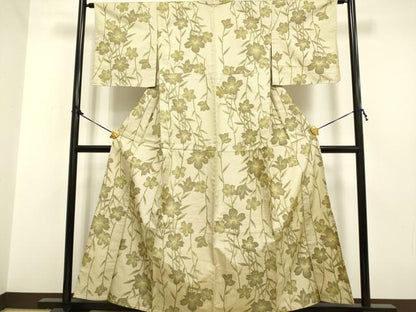 平和屋着物▽上質な紬 単衣 草花文 正絹 逸品 DAAP7460du