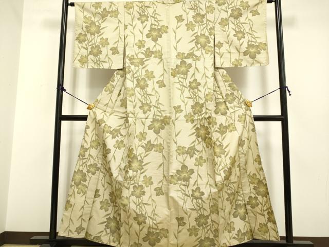 平和屋着物▽上質な紬 単衣 草花文 正絹 逸品 DAAP7460du