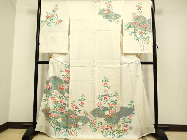平和屋着物▽東京手描友禅 安達雅一 訪問着 単衣 駒刺繍 橘 金彩 正絹 逸品 DAAP7464du