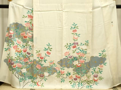 平和屋着物▽東京手描友禅 安達雅一 訪問着 単衣 駒刺繍 橘 金彩 正絹 逸品 DAAP7464du