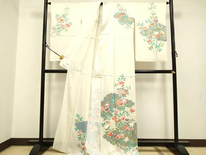 平和屋着物▽東京手描友禅 安達雅一 訪問着 単衣 駒刺繍 橘 金彩 正絹 逸品 DAAP7464du