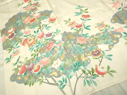 平和屋着物▽東京手描友禅 安達雅一 訪問着 単衣 駒刺繍 橘 金彩 正絹 逸品 DAAP7464du