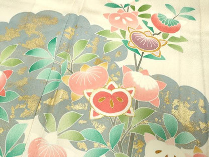 平和屋着物▽東京手描友禅 安達雅一 訪問着 単衣 駒刺繍 橘 金彩 正絹 逸品 DAAP7464du