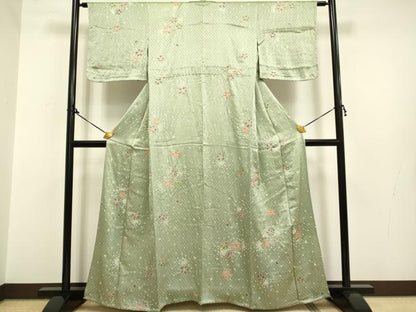平和屋着物▽上質な小紋　単衣　絞り　舞花文　正絹　逸品　DAAP7466du