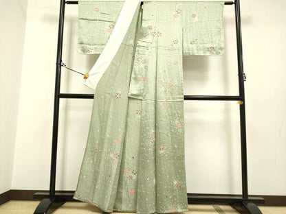 平和屋着物▽上質な小紋　単衣　絞り　舞花文　正絹　逸品　DAAP7466du