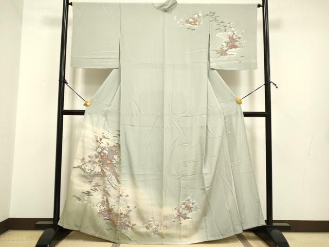 平和屋着物▽訪問着 単衣 几帳風景花文 暈し染め 金彩 正絹 逸品 DAAP7470du