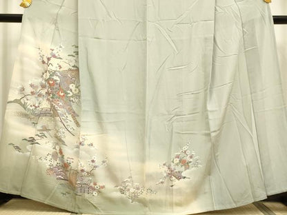 平和屋着物▽訪問着 単衣 几帳風景花文 暈し染め 金彩 正絹 逸品 DAAP7470du