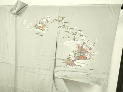 平和屋着物▽訪問着 単衣 几帳風景花文 暈し染め 金彩 正絹 逸品 DAAP7470du