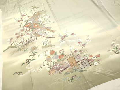 平和屋着物▽訪問着 単衣 几帳風景花文 暈し染め 金彩 正絹 逸品 DAAP7470du