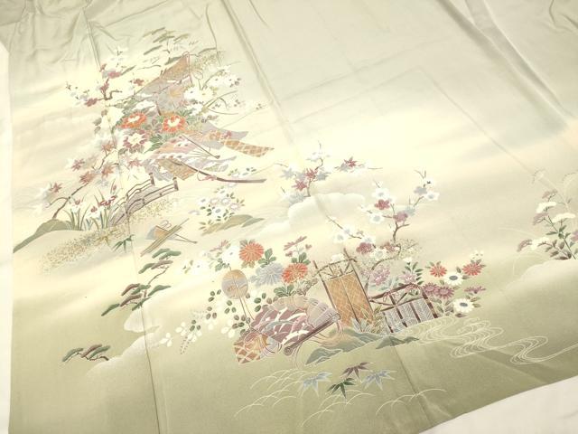 平和屋着物▽訪問着 単衣 几帳風景花文 暈し染め 金彩 正絹 逸品 DAAP7470du