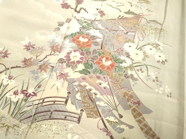 平和屋着物▽訪問着 単衣 几帳風景花文 暈し染め 金彩 正絹 逸品 DAAP7470du